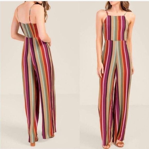 Blue Rain Francesca's Multicolor Stripe Palazzo Leg Jumpsuit Romper Juniors - Picture 1 of 5